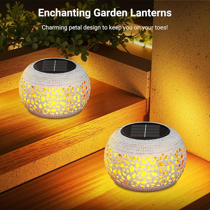 Solar Lanterns Outdoor Waterproof Table Lights: Upgraded Solar Flame Lantern, 2 Lighting Modes White Lantern Flickering Light for Garden Yard Balcony Indoor Tabletop Decor, Gifts for Women