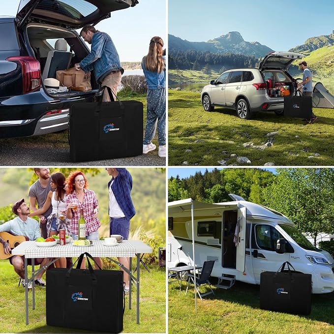 SIRUITON 2Pack Folding Table Storage Bag Fits 6FT, Portable 600D WaterProof Carry Bag for Folding Picnic/Camp Tables with Reinforcing Plate & Shoulder Strap, 36" D x 30" W x4.5 H