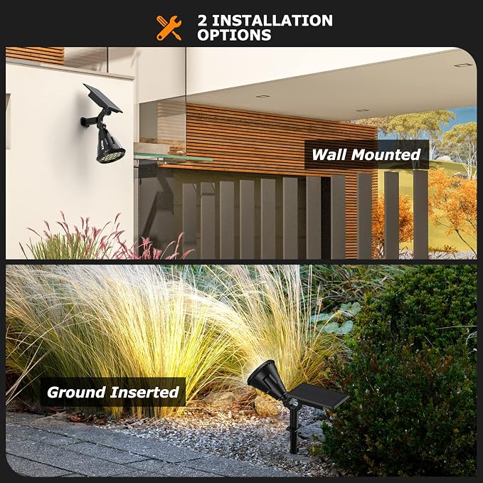 Solar Spot Lights Outdoor, 21 LEDs Solar Outdoor Lights Auto On/Off with 3 Modes, IP67 Waterproof Yard Spotlight Landscape Lighting Garden Wall Lights, 2-in-1 Solar Powered Lights, 2Pack