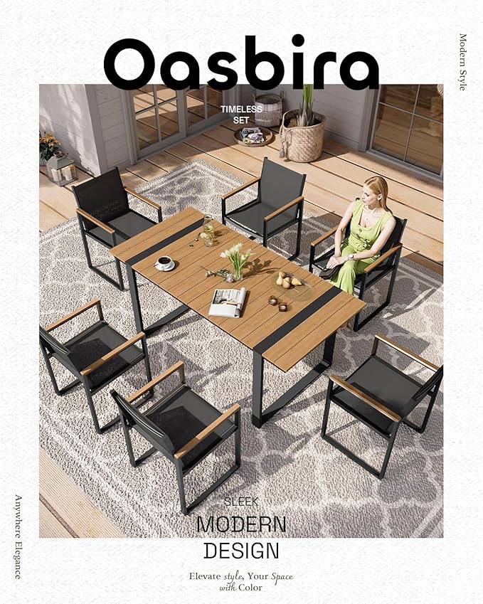 Outdoor Dining Table for 6, HDPS+ Aluminum Patio Dning Table with U-Shape Leg, Size: 67.4"*32.3"*29.6",Modern Rectangular Table for Lawn, Garden (Gray)