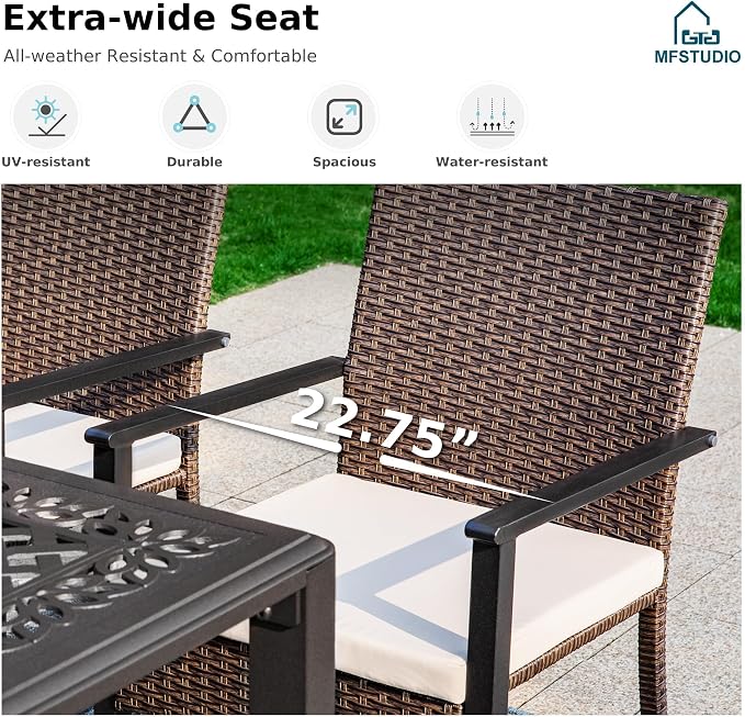 MFSTUDIO Patio Table and Chairs for 4, 5 Piece Outdoor Dining Set, Patio Round Table & Wicker Chairs, All Weather Outdoor Rattan Dining Furniture for Deck, Backyard
