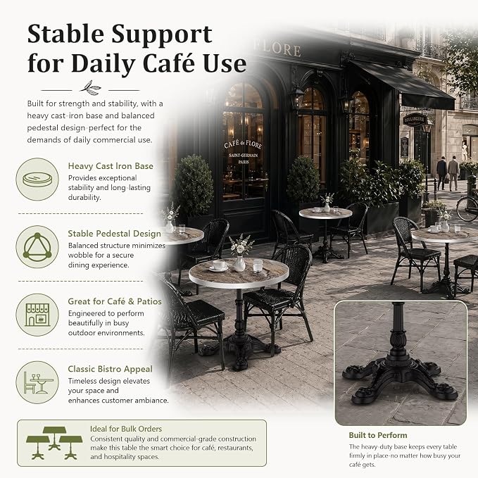 31.5" Outdoor Dining Table, Square Bistro Table w/Sintered Stone Tabletop | and Cast Iron Base, Weather Resistant Small Bistro Table for 2-4 for Outdoor Garden Café Use (Smoke Brown Marble)