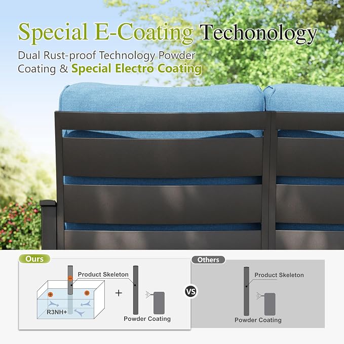 Sophia & William Patio Furniture Sets with 45" Gas Fire Pit Table for 7 Outdoor Conversation Sets 6 Pcs, 2 x Swivel Cushioned Sofa Chairs, 1x3-Seat Sofa, 2xOttomans for Backyard Poolside Navy