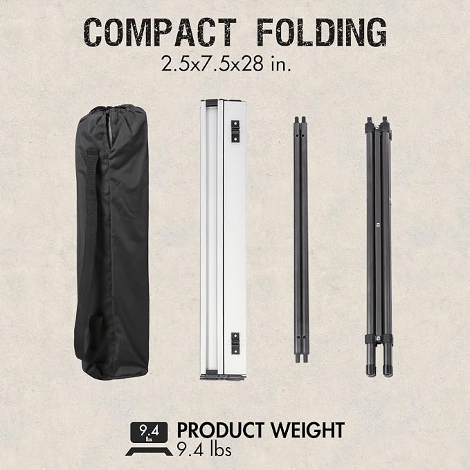 Portal Lightweight Aluminum Folding Square Table Roll Up Top 4 People Compact Table with Carry Bag for Camping, Picnic, Backyards, BBQ, Silver