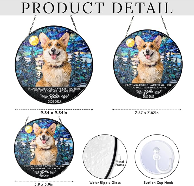 Personalized Pet Memorial Gifts for Dogs and Cats – Custom Pet Suncatcher Keepsake – Loss of Pet Sympathy Gift – Stained Glass Dog Memorial Ornament – Pet Remembrance Gift