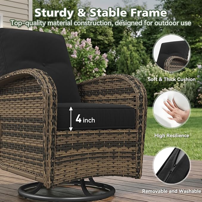 Aoxun 10 Piece Outdoor Patio Furniture Set with Coffee Table, Wicker Rattan Outdoor Furniture with High Back Swivel Rocker Chairs, Outdoor Conversation Set with Thick Cushion & Ottoman, Black