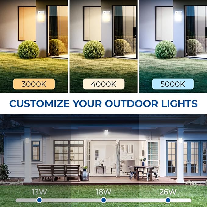 CINOTON 26W LED Wall Pack Light with Dusk to Dawn Sensor, 3CCT White 2Pack | 100-277Vac, 26W/18W/13W Switchable, 3CCT Wall Lights, IP65 Waterproof, Outdoor Security Flood Lighting for Garage, Backyard