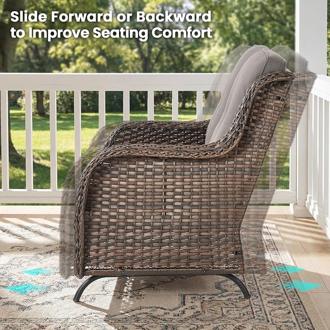 Patio Loveseat Sofa, Outdoor Wicker Loveseat with Luxury Thick Cushion, All-Weather Patio Furniture Set, Outdoor Glider Bench for Garden Balcony Backyard(Brown Wicker/Grey Cushion)