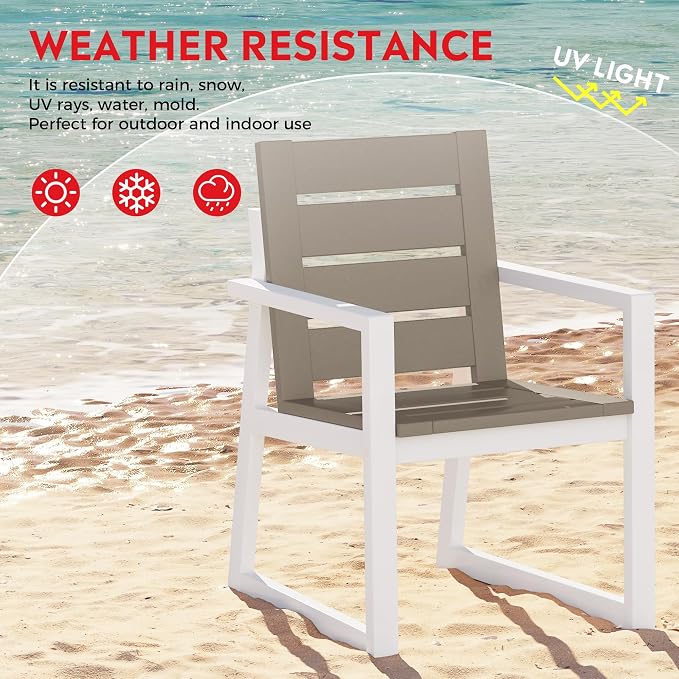 Costaelm Stinson HDPE Plastic Outdoor Patio Dining Arm Chair, Weathered Wood