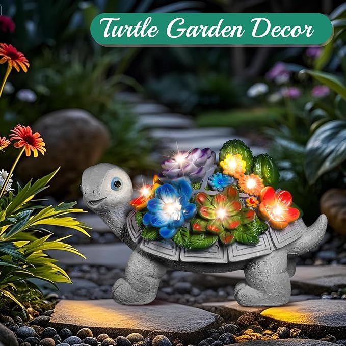 Linkax Turtle Statues Solar Garden Decor, Christmas Gift for Grandma Mom | Birthday Gifts for Women, Mom Grandma Gifts, Yard Decoration Outdoor Lawn Balcony Patio Decor with Succulent and 7 LED Lights