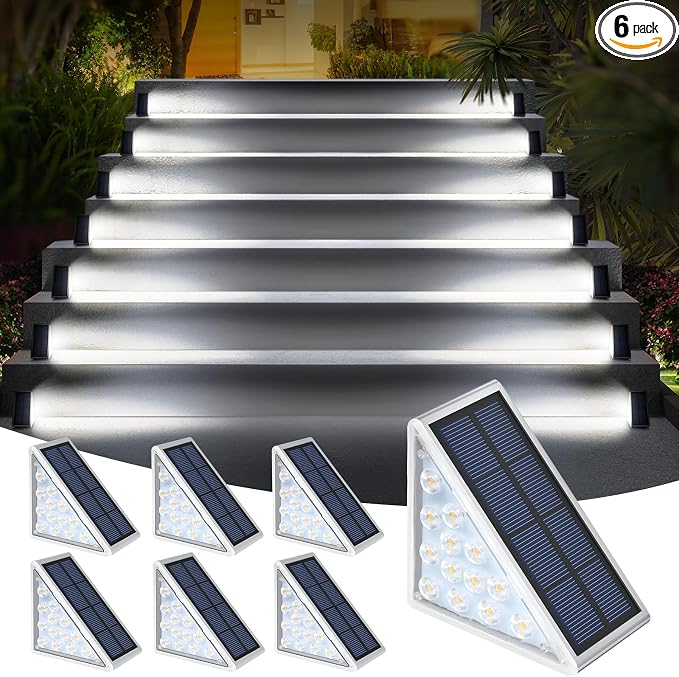AUDLES LED Solar Step Lights Stair Light Solar Deck Lights IP67 Solar Decoration Lights for Yard, Patio, Garden, Walkways, Front Door, Pathway, Driveway, Porch 6PK
