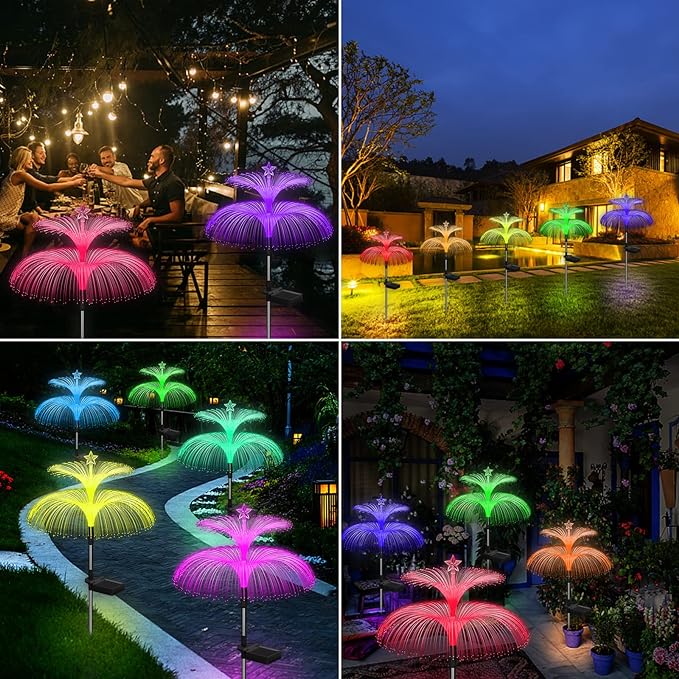 Weepong Solar Garden Lights 6 Pack New Upgraded Solar Lights Outdoor Waterproof 7 Color Changing Double Jellyfish and Star Flower Garden Decor Yard Lawn Christmas Decorations, Gifts for Women Mom