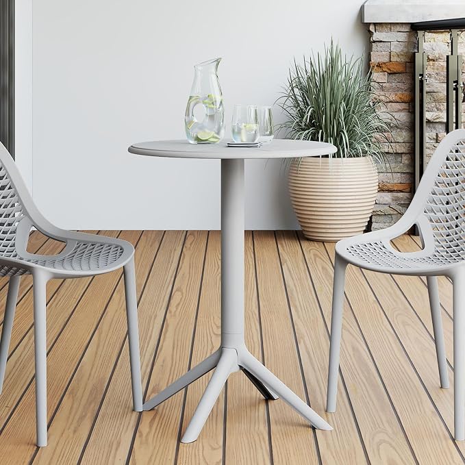 WestinTrends Playa 23.5" Outdoor Polypropylene Resin Round Patio Bistro Dining Table for 2, Gray