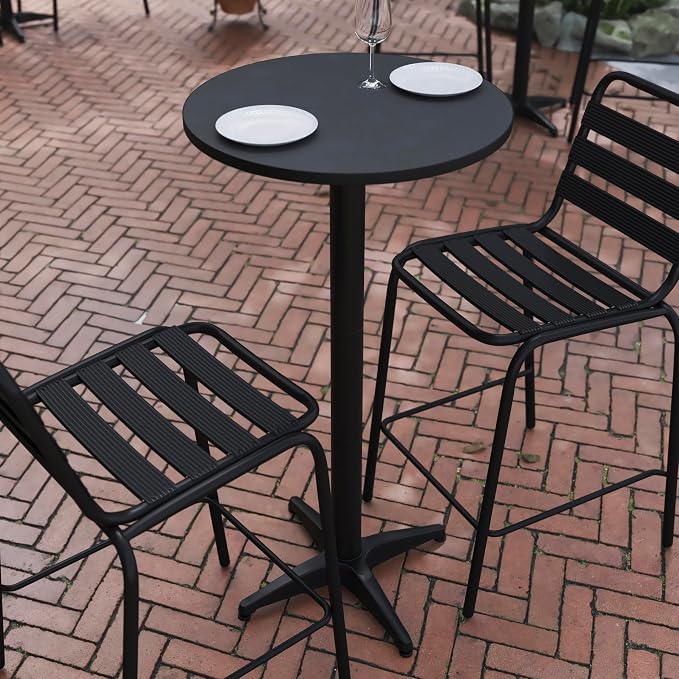 Flash Furniture Metal Bar Table - Aluminum Patio Table - Mellie 23.5"H Round Bar Height Table - Indoor/Outdoor - Black