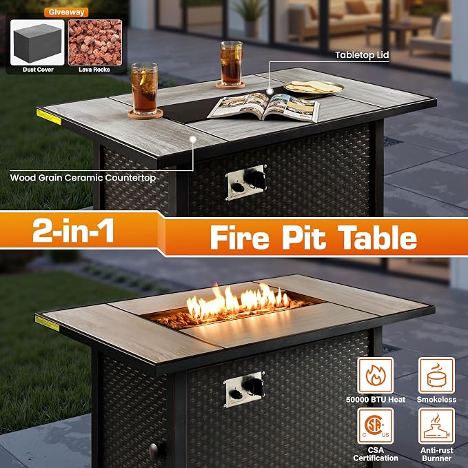 7-Piece Patio Furniture Set, Outdoor Wicker Rattan Patio Furniture Sectional Set with Coffee Table, All Weather Outdoor Fire Pit Conversation Set for Porch Backyard Balcony Garden, Navy Blue