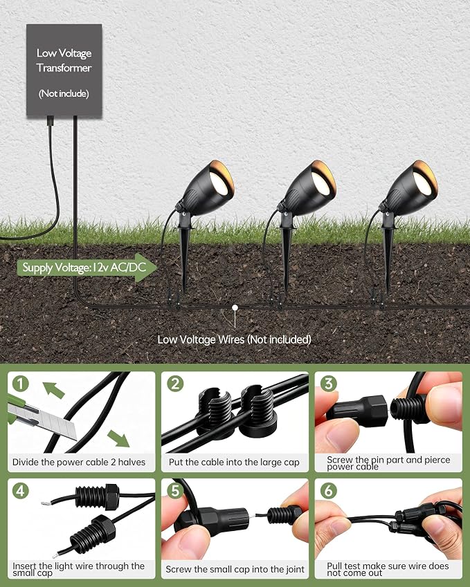 LITFIT Low Voltage Landscape Spotlights,12v Waterproof Outdoor Light,2Pack | Wired Flag Light with Connectors,5.5W 500LM Warm White 2700K LED Landscape Spotlights,Accent Lighting for Yard Tree Garden