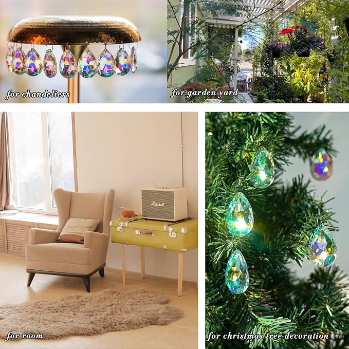 10 Pcs Crystal Prism Pendants Chandelier Suncatcher Bauhinia Window Decor | 50mm Chandelier Crystal Prisms Colorful Bauhinia Hanging Ornaments Lamp Christmas Tree Home Decoration Accessories