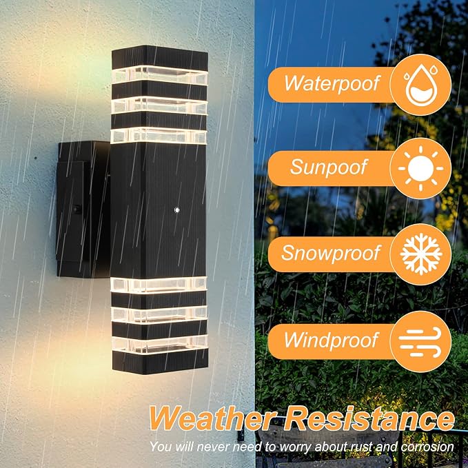 Dusk to Dawn Outdoor Light with GFCI Outlet, Porch Light with 2 Sockets, IP65 Waterproof Anti-Rust Outdoor Light Fixture with Outlet for House Porch Front Door | IP65 Waterproof Anti-Rust Exterior Light Fixture for House Porch Front Door