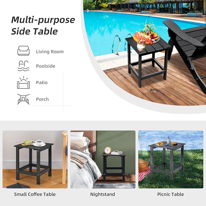 Tangkula Square Outdoor Side Table, Adirondack Table, Outdoor Indoor Chairside End Tables, Weather Resistant, Patio Side Table for Lawn Garden Balcony Backyard Living Room (2, Black-Square)