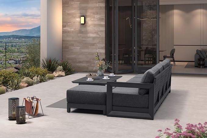 PURPLE LEAF Patio Furniture Set L-Shaped Outdoor Couch with 9.6" Thick Cushion and Soft Pillows 6 Piece Outdoor Sectional Sofas with Table Modern Outdoor Conversation Sets for Yard Porch Deck, Grey