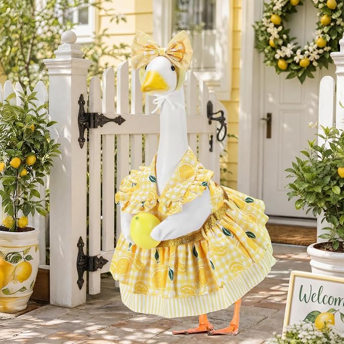 Summer Porch Goose Outfits for 23 Inch Lawn Statue | Lemon Costume for Plastic/Cement Statue, Duck Sculpture Clothes for Yard Patio Party Decoration