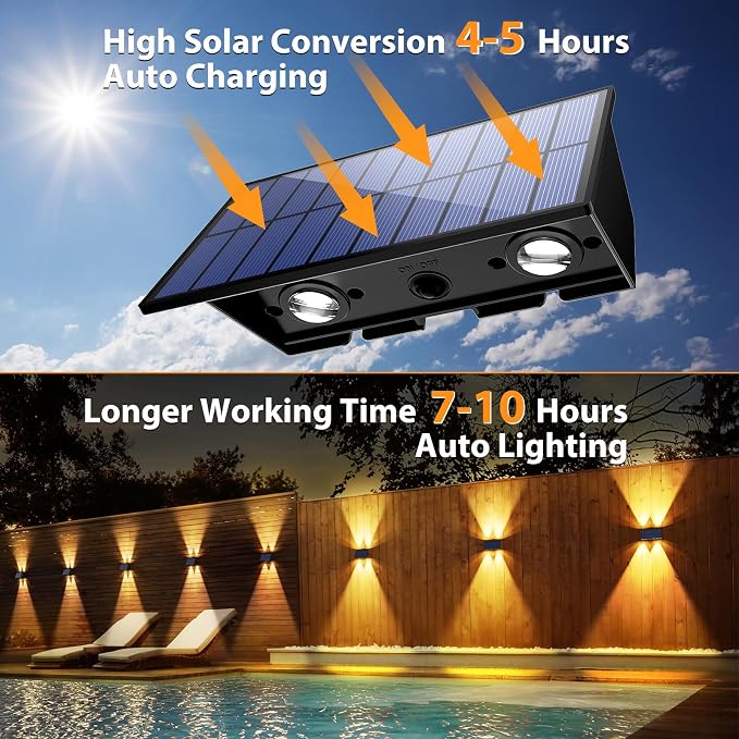 6PACK Solar Wall Lights Outdoor,Warm White 2 Lighting Modes Up & Down Solar Sconce Lights Dusk to Dawn Lighting IP65 Waterproof Solars Lights Outdoor for Exterior Front Porch Garage Fence Patio Yard