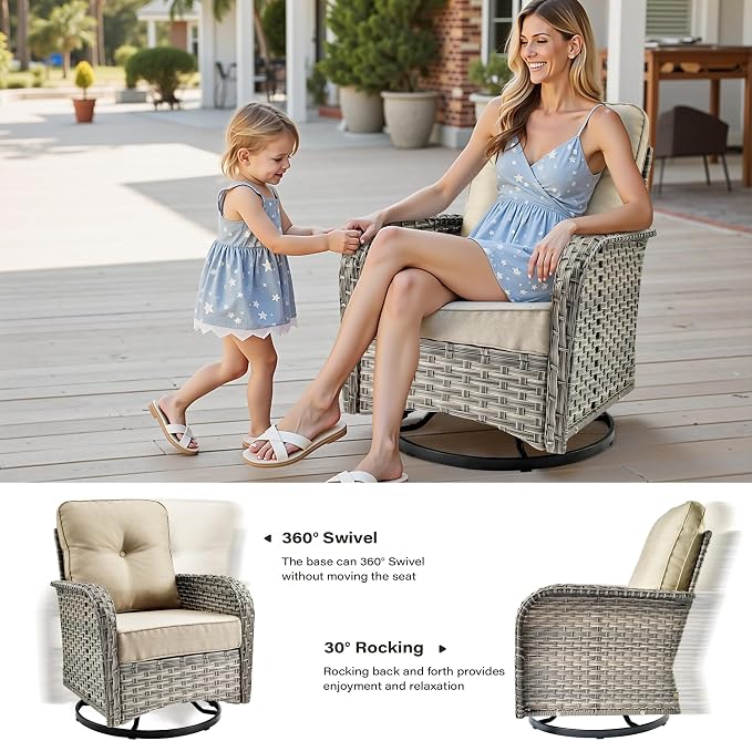 8 Pieces Outdoor Sectional Patio Furniture Set with Swivel Rocking Chairs,Conversation Sets Rattan Wicker L Shaped Couch,Modular Outdoor Sofa for Porch Balcony Backyard Beige