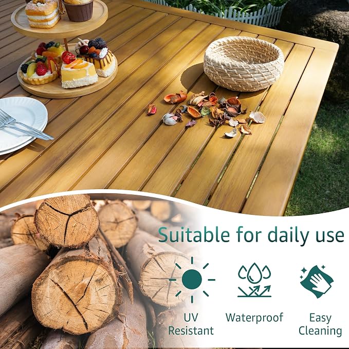 Acacia 7 Pieces Outdoor Dining Set for 6-Person, 63" L Classic Rectangular Table & 6 Handwoven Rope Chairs - Eucalyptus Grandis Solid Wood, Weather Resistant Patio Furniture Set, Natural