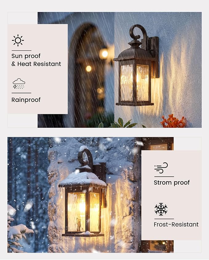 FEMILA Outdoor Wall Light Fixture, Exterior Waterproof Wall Sconce, 15" Exterior Front Porch Lights, Anti-Rust ORB Finish with Water Ripple Glass, UL Listed, 4FD54B ORB-WP