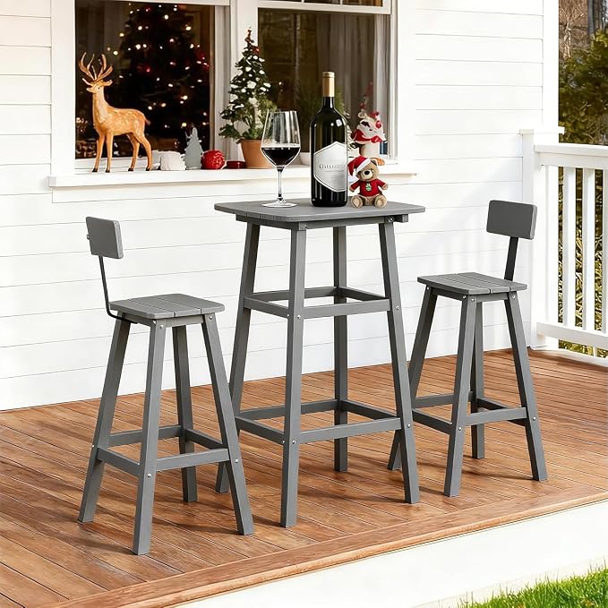 Outdoor Bar Table, HDPE Patio Bar Table, All Weather Height Patio Tables, Outdoor Bar Height Table, Tall Bistro Pub Table for Outside Deck, Porch, Backyard, Garden, Grey