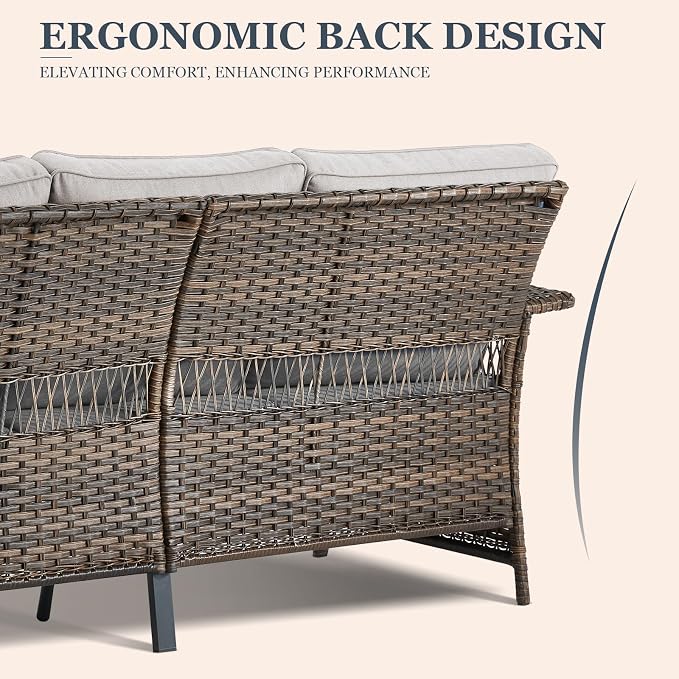Patio Furniture Set 2 Wicker Patio Chairs 1 Sofa with PE Rattan Coffee Table Brown Wicker Beige Cushions Patio Conversation Set 4pcs for Garden Balcony Sunroom Backyard