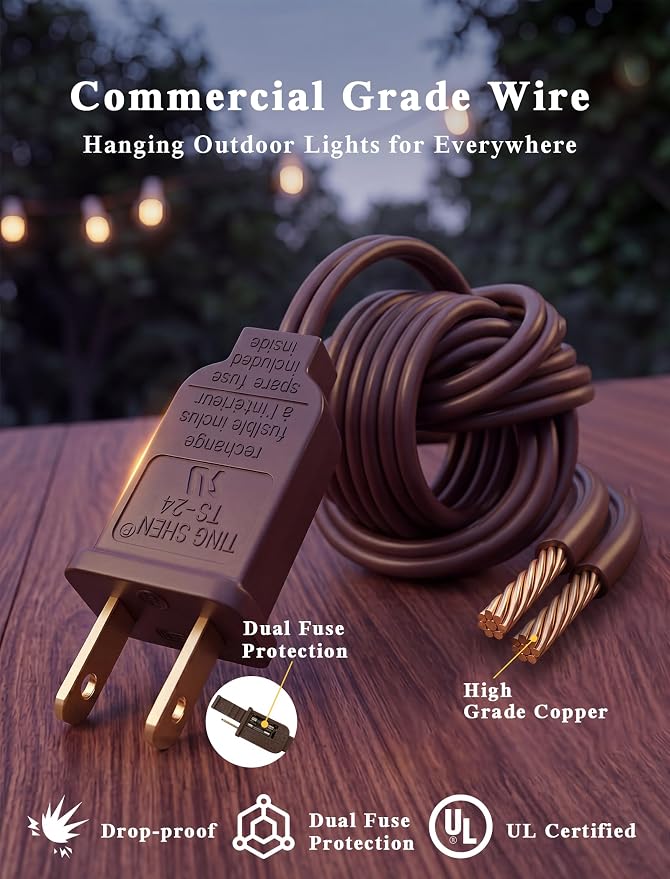 50Ft Outdoor Patio String Lights with 53 Clear Globe G40 Bulbs,UL Certified | Brown Wire Waterproof Patio Lights for Porch Backyard Deck Bistro Gazebos Pergolas Balcony Wedding