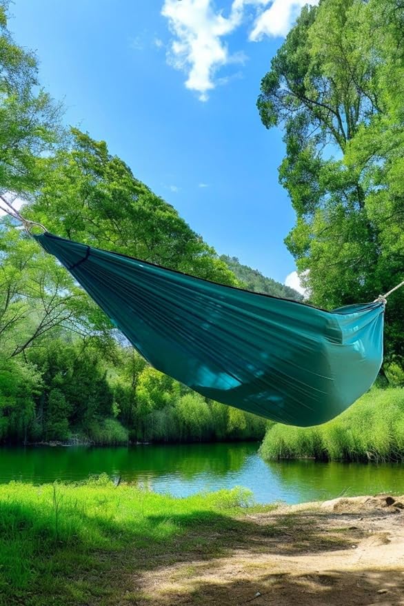 Camping Hammock Swing for Picnic Garden Balcony - Portable Foldable Outdoor Hammock with Carrying Bag, 110kg Capacity, Turquoise - Turquoise