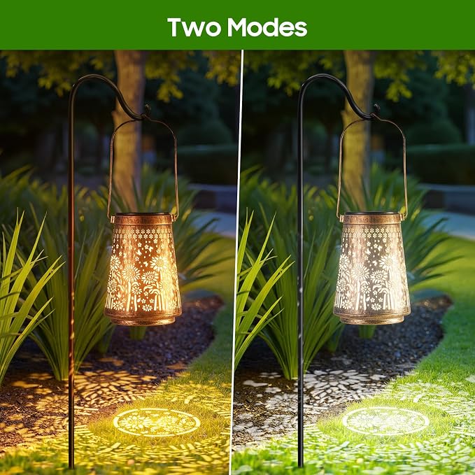 2 Pack Solar Lanterns Outdoor Waterproof, Birthday Gifts for Women Mom | Hollow-Out Metal Sunflower Lantern, 2 Lighting Modes, Outside Hanging Solar Lights for Christmas Decorations, Garden Decor