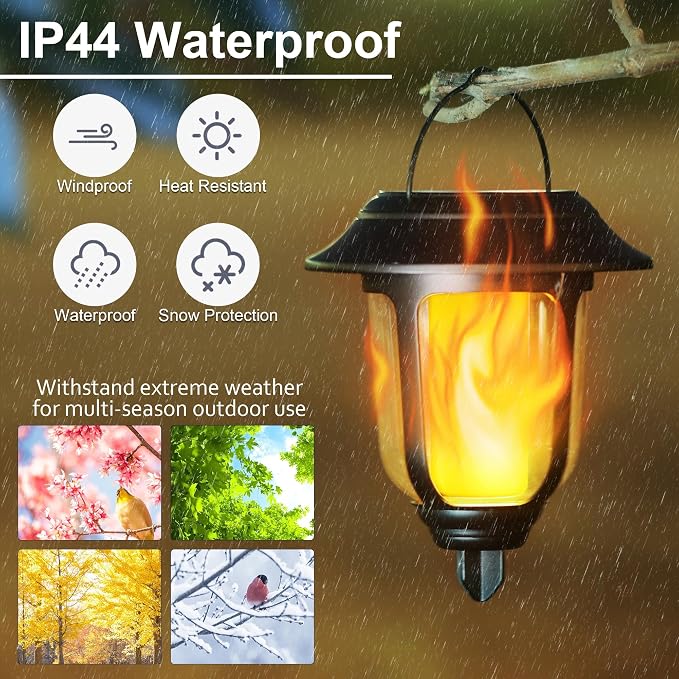 Dynaming Dual Use Solar Flame Lights Outdoor 6 Pack, Solar Flickering Flame Pathway Lights, Hanging Lantern Light, Auto On/Off & Waterproof for Garden Lawn Patio Yard Walkway Deck Driveway