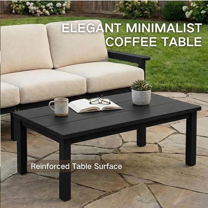 Kingdura HDPE Patio Furniture Set, 3 Piece Outdoor Sectional Sofa with Coffee Table, All Weather Outdoor Couch Conversation Set with Washable Cushions for Backyard Poolside Balcony