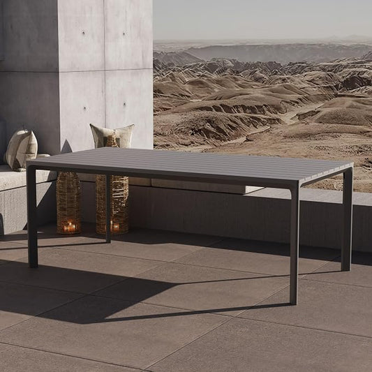 Modern Shade Cavo 79" All-Aluminum Outdoor Patio Dining Table, Minimalist Aluminum Patio Table with Elegant Easy-Clean Surface, Weather-Resistant Outdoor Dining Table for Garden, Indoor, Gray