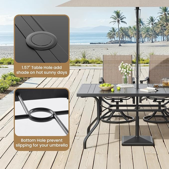 Soohow Outdoor Dining Table 60"x35", Rectangle Patio Table with 1.57" Umbrella Hole, Outdoor Metal Tables for Patio, Graden, Backyard and Poolside, Weather-Resistant