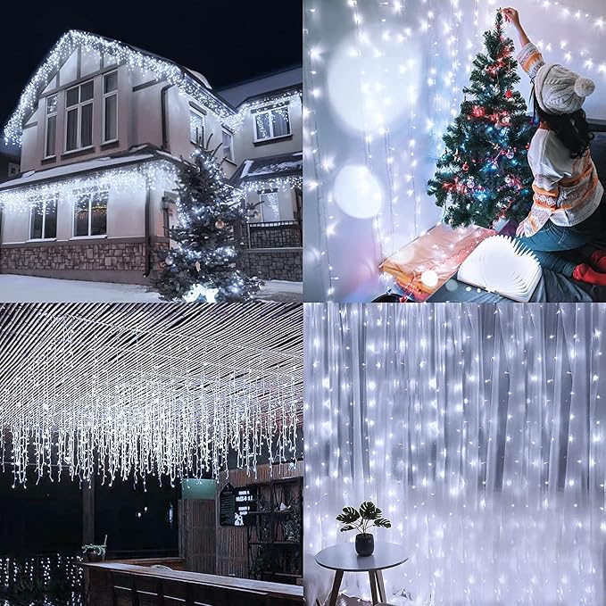 Led Christmas Lights Outdoor Christmas Decorations Hanging Light 400LED 8 Modes 75 Drops, Waterproof Outdoor Indoor Fairy Christmas Lights for Party, Holiday, Wedding, Eaves Decorations (CoolWhite)