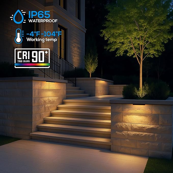 LEONLITE 8-Pack 12 Inch LED Hardscape Lighting, 3W/5W/7W, 2700K Soft White | Update Dimmable Retaining Wall Lights, Low Voltage Landscape Lighting, 12-24V AC/DC Paver Light, Outdoor Step Lights, ETL