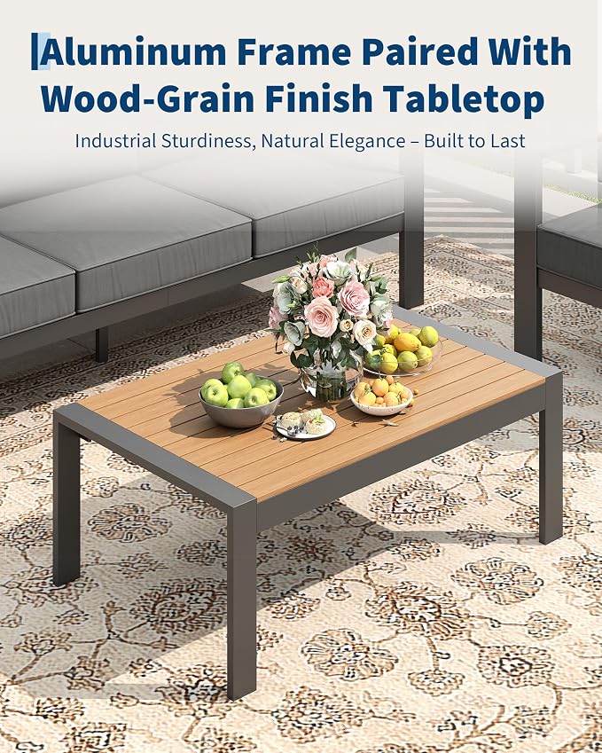 Garvee Aluminum Patio Furniture Set 5 Seats, Generous Outdoor Sectional with Washable Thick Cushions and Coffee Table, Patio Conversation Sets for Porch, Balcony, Deck, Yard
