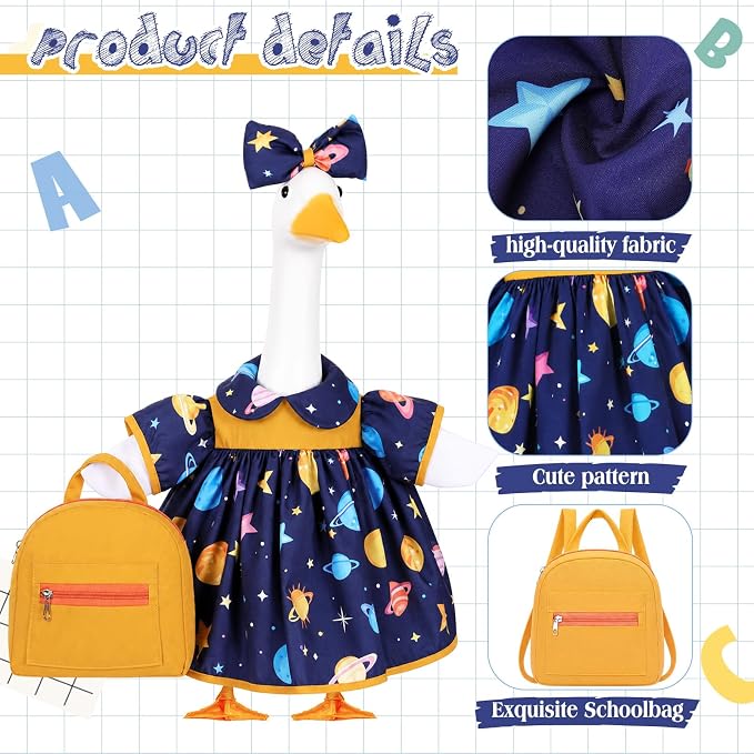 Mindsoft Back to School Porch Goose Outfit Teacher Goose Clothes Costume Statues Decor for 23" School Classroom Lawn Garden Patio Outdoor Statues(Backpack Style - Navy Blue)