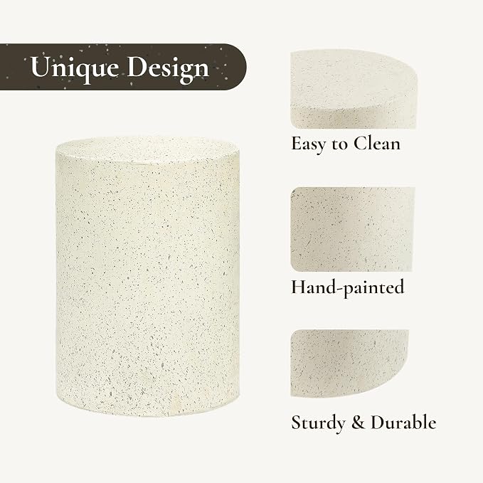 LuxenHome Outdoor Side Table, 18 Inch Cement Outdoor End Tables for Patio, Garden Accent Table, Modern Small Round Side Tables for Outside, Tree Stump Garden Stool Drum Indoor and Outdoor