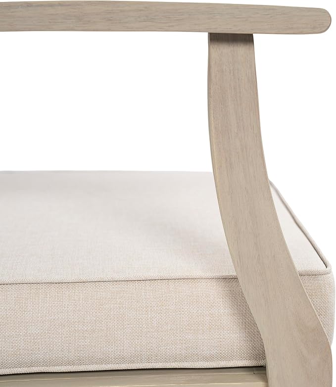 Christopher Knight Home Alex Acacia Wood Outdoor Patio Furniture Set for 6, Patio Sofa Set with Cushions, Patio Conversation Set with Sectional Sofa+Club Chairs and Coffee Table, Light White+Sand