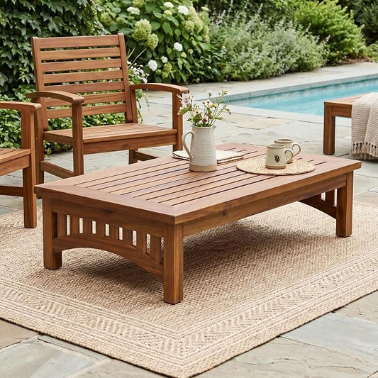 Christopher Knight Home 49" Acacia Wood Outdoor Coffee Table, Slatted Patio Table, Mid Century Modern Low Profile Small Outdoor Table Patio Furniture for Living Room Backyard Poolside Balcony, Natural