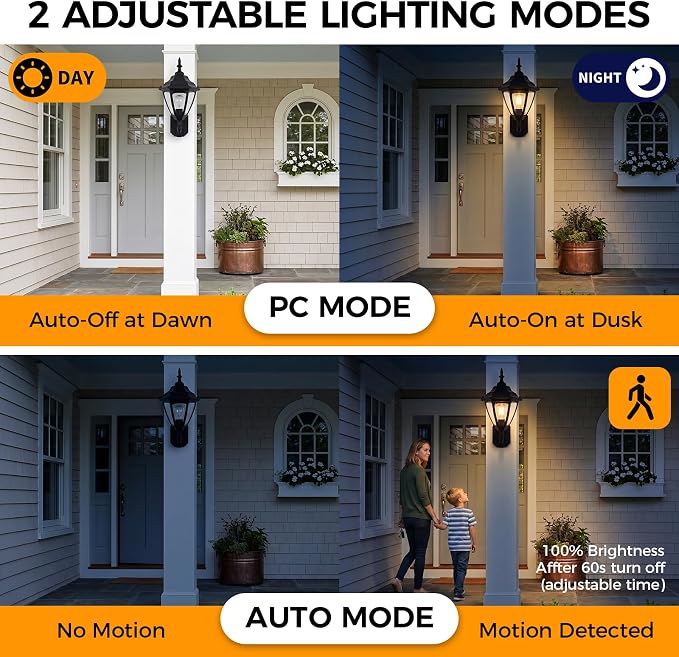 Porch Lights Outdoor Motion Sensor Wall Sconce Anti-Rust Aluminum, Exterior Outdoor Wall Lights Dusk to Dawn Porch Light Fixture Wall Mount for House Outside Patio Large