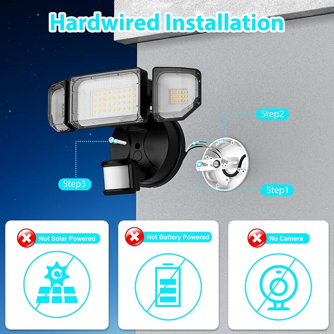 85W Motion Sensor Outdoor Light, 8500LM Ultra-Bright LED Security Light with 3 Adjustable Heads, IP65 Waterproof Dusk to Dawn Flood Light for Garage, Yard, and Driveway, 6500K Daylight, Black