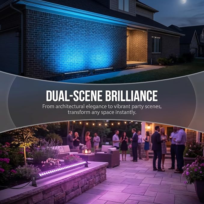 2Pack 48'' RGB Wall Washer Lights 72W 120V IP67 Waterproof Plug-in | Plug in/Outdoor LED Light Bar/Lifespan 50K Hr/150° Adjustable/Yard Building Christmas Hotels Restaurants Live Music Shows