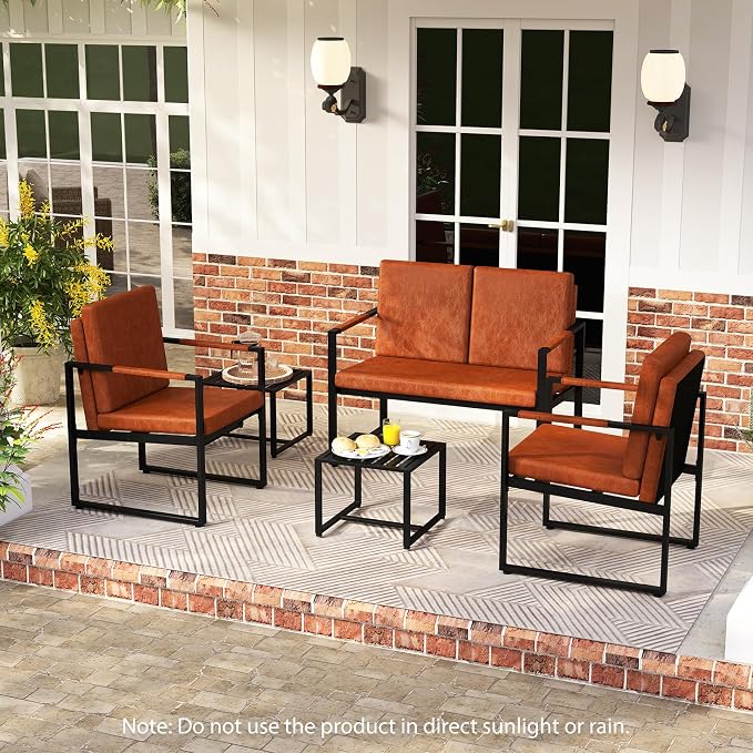KOMFOTT Set of 2 Outdoor Side Tables, Square Sofa Side Tables w/Slatted Top, Metal Frame Indoor End Table for Small Spaces, Patio, Yard, Garden, Porch, Living Room (Black)