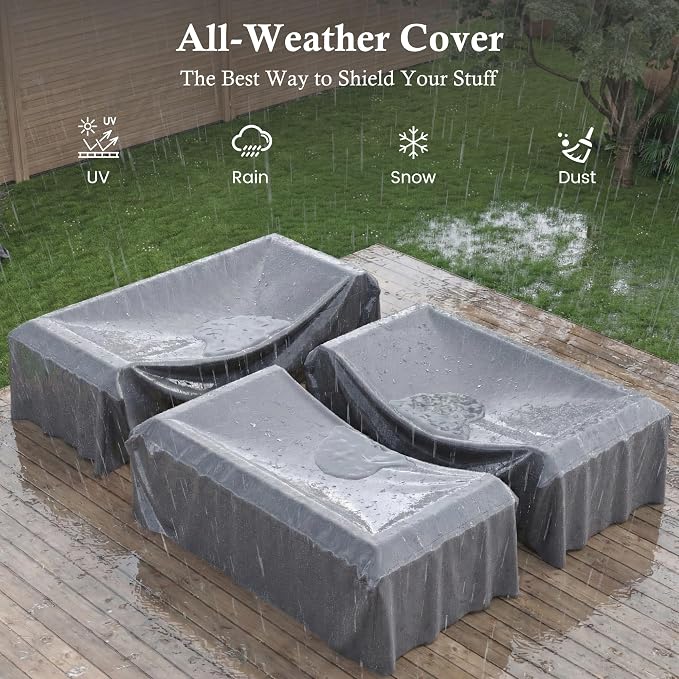 Amopatio Patio Furniture Set, Wicker Outdoor Sectional Sofa with Swivel Rocker Chairs, All-Weather Rattan Conversation Set, Storage Coffee Table, Waterproof Cover for Backyard, Deck Brown/Navy 6 PCS